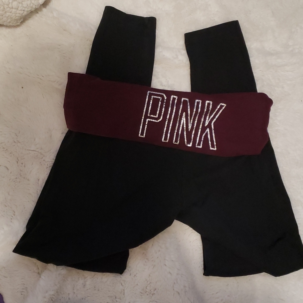 Casual PINK Leggings w/ Maroon Waistband